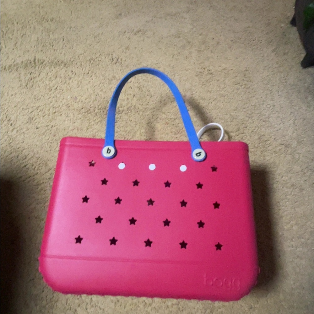 BOGG BAG Red Tote with Blue and white
